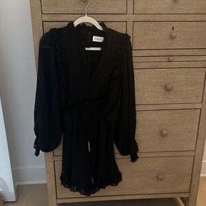 Zimmermann Black Long-Sleeve Romper with Ruffle Trim